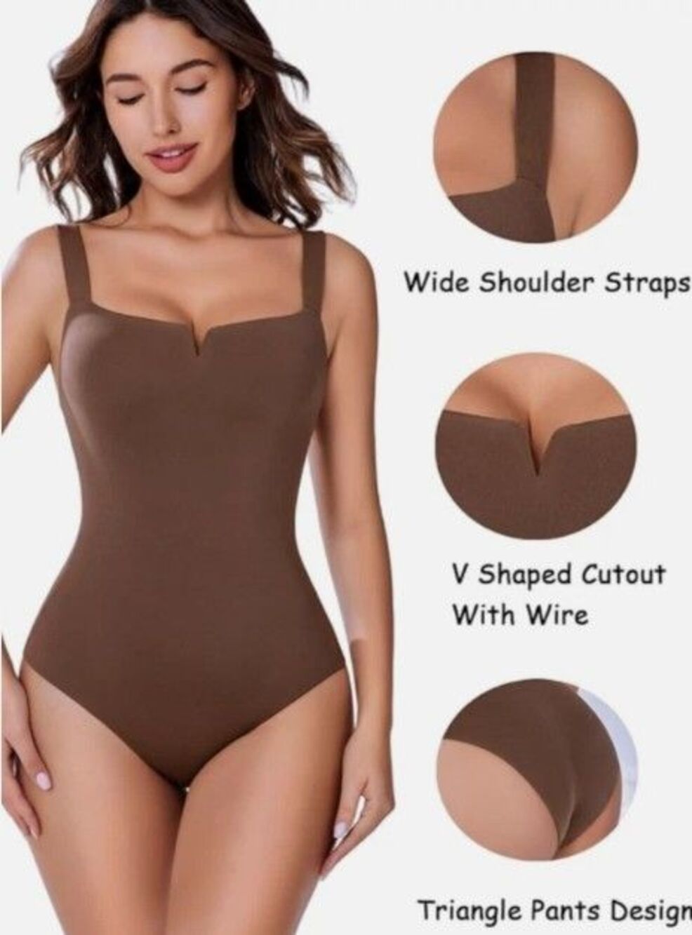 Avidlove Soft Stretchy Brown V Cut Out Bodysuit Size Medium